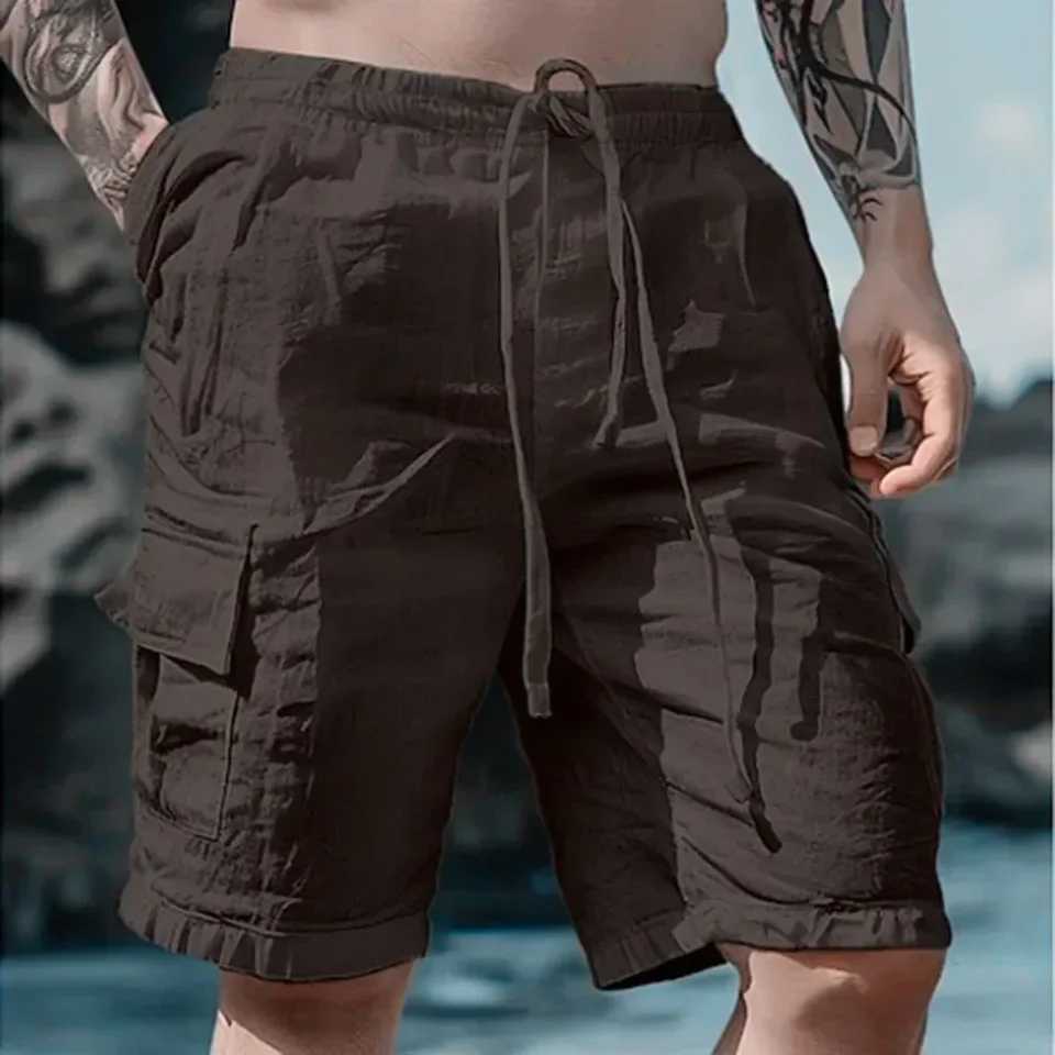 Mens loose cargo shorts with pockets fashionable beach streetwear sports and casual shorts running shortsXJ250407