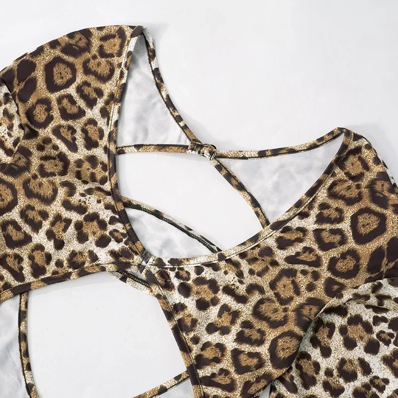 Leopard Print Women Wild Skinny Jumpsuits Sexy Hollow Out V-neck Full Sleeve Backless Club Party One Piece Overalls Rompers 250407