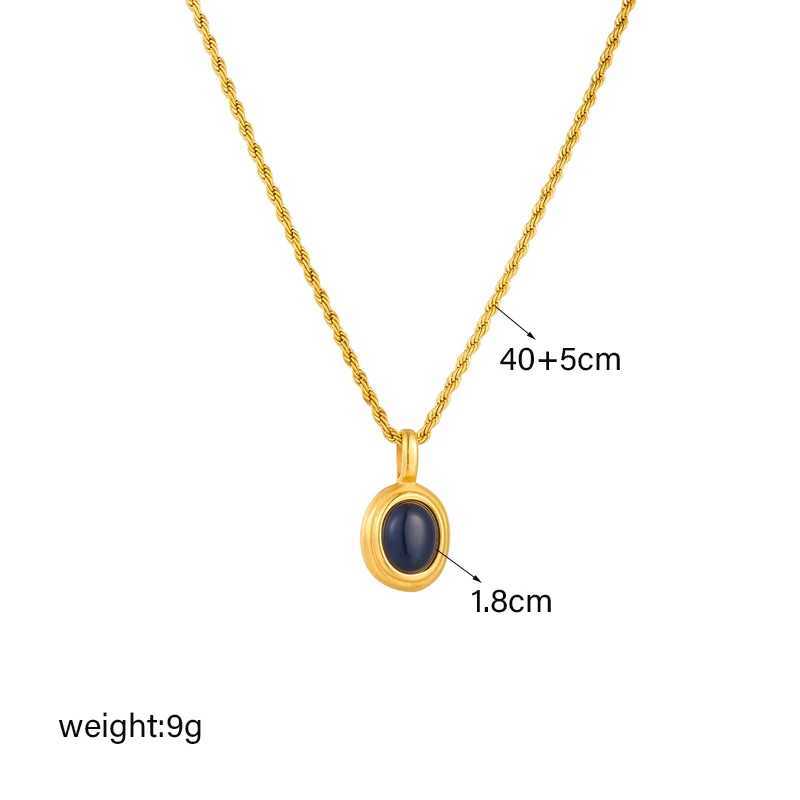 DIEYURO 316L Stainless Steel Oval Black White Stone Pendant Necklace For Women Girl New Trend Clavicle Chain Jewelry Gift PartyC250407