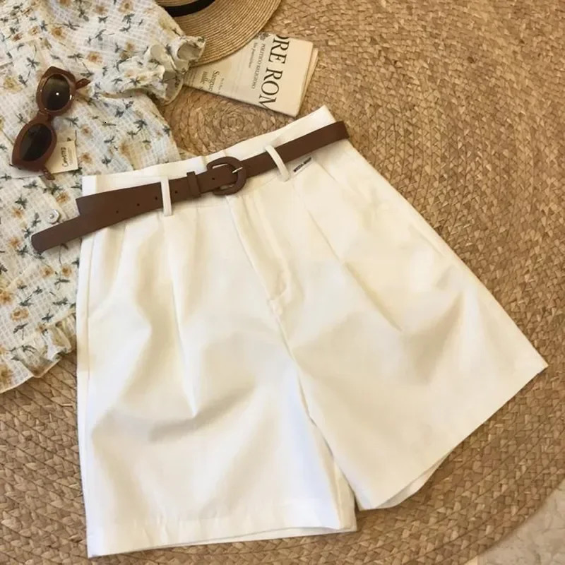 Cotton Wide Leg Shorts for Women Summer A-Line Korean Fashion Womens Shorts Classic Loose Casual Zipper White Shorts 250408