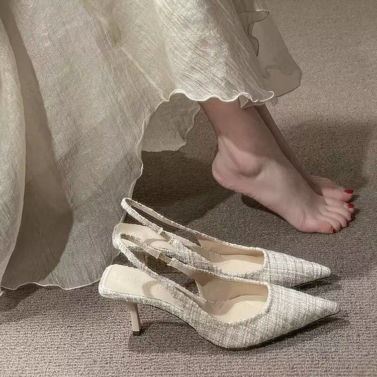 Women's small fragrant style pointed toe stiletto sandals new style for spring and summer versatile single shoes elegant French style fashionable