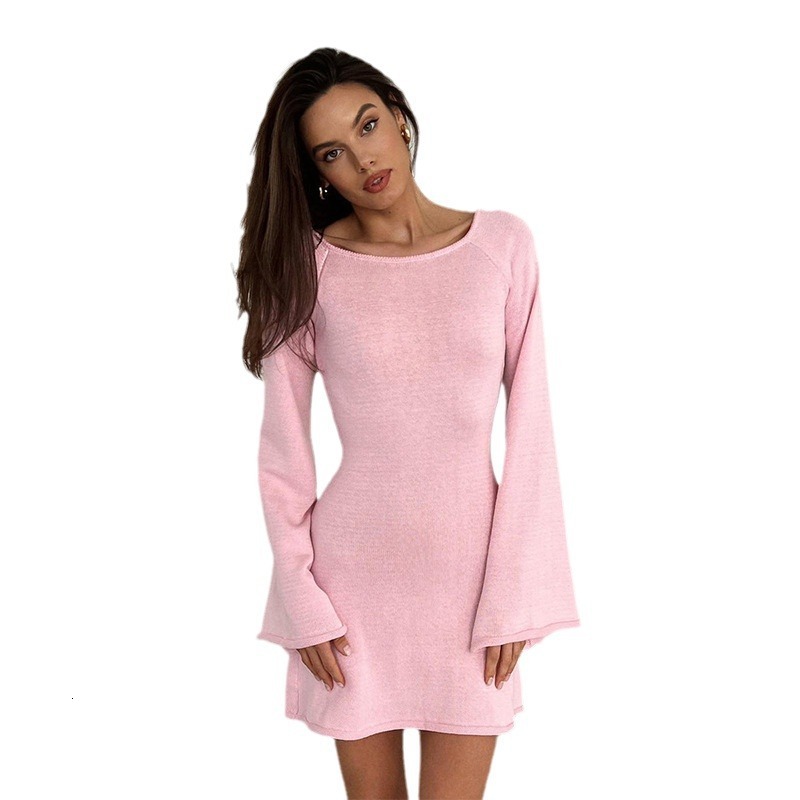 2025 new sexy backless dress with flared sleeves for women loose beach vacation short skirt