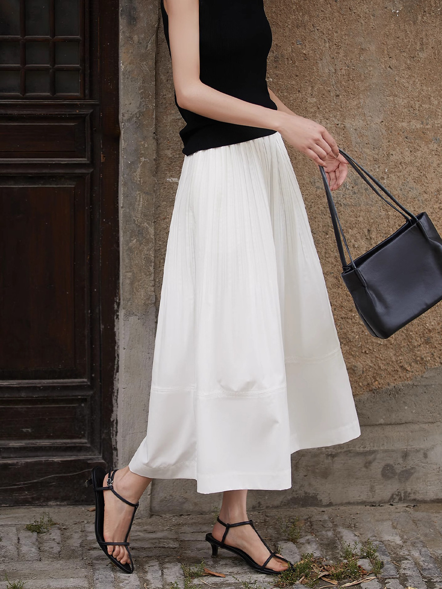 X2190 High quality gradient accordion pleat texture wood ear edge elastic waist A-line skirt female 2025 spring and summer new style