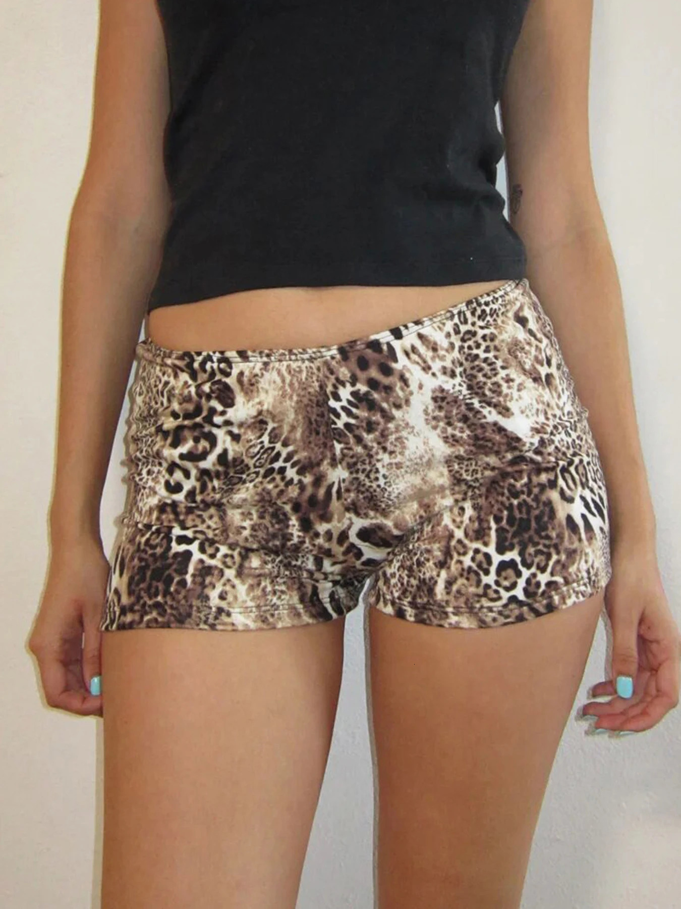 Cuteandpsycho Sexy Leopard Print Two Pieces of Sets Y2K Vintage Camisole and Slim Shorts Outfits for Women Harajuku 90s Clothing 250407