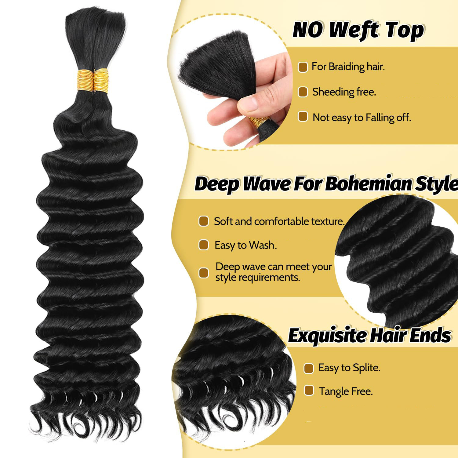 Sensationnel Human Hair Braids Empire Deep Bulk 18 - Boho Braids Long Lasting Soft Texture 241203