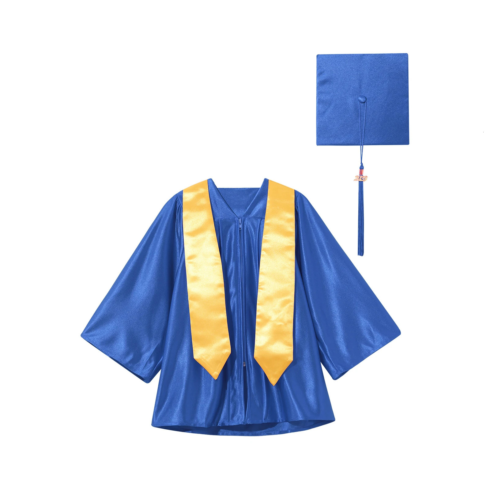 Kids Girls Boys Kindergarten Primary Graduation Gown Cap Preschool Uniform Suit with Badge Tassel And Graduation Sash 250407