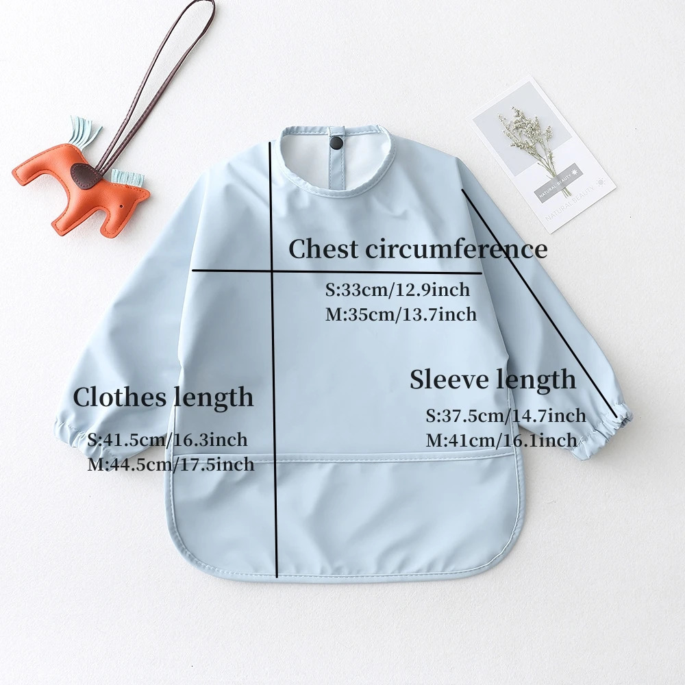 Solid Color Kids Baby Feeding Bibs Waterproof Long Sleeve Apron with Pocket Toddler Burp Cloth Boys Girls Anti-dirty Art Smock 250408