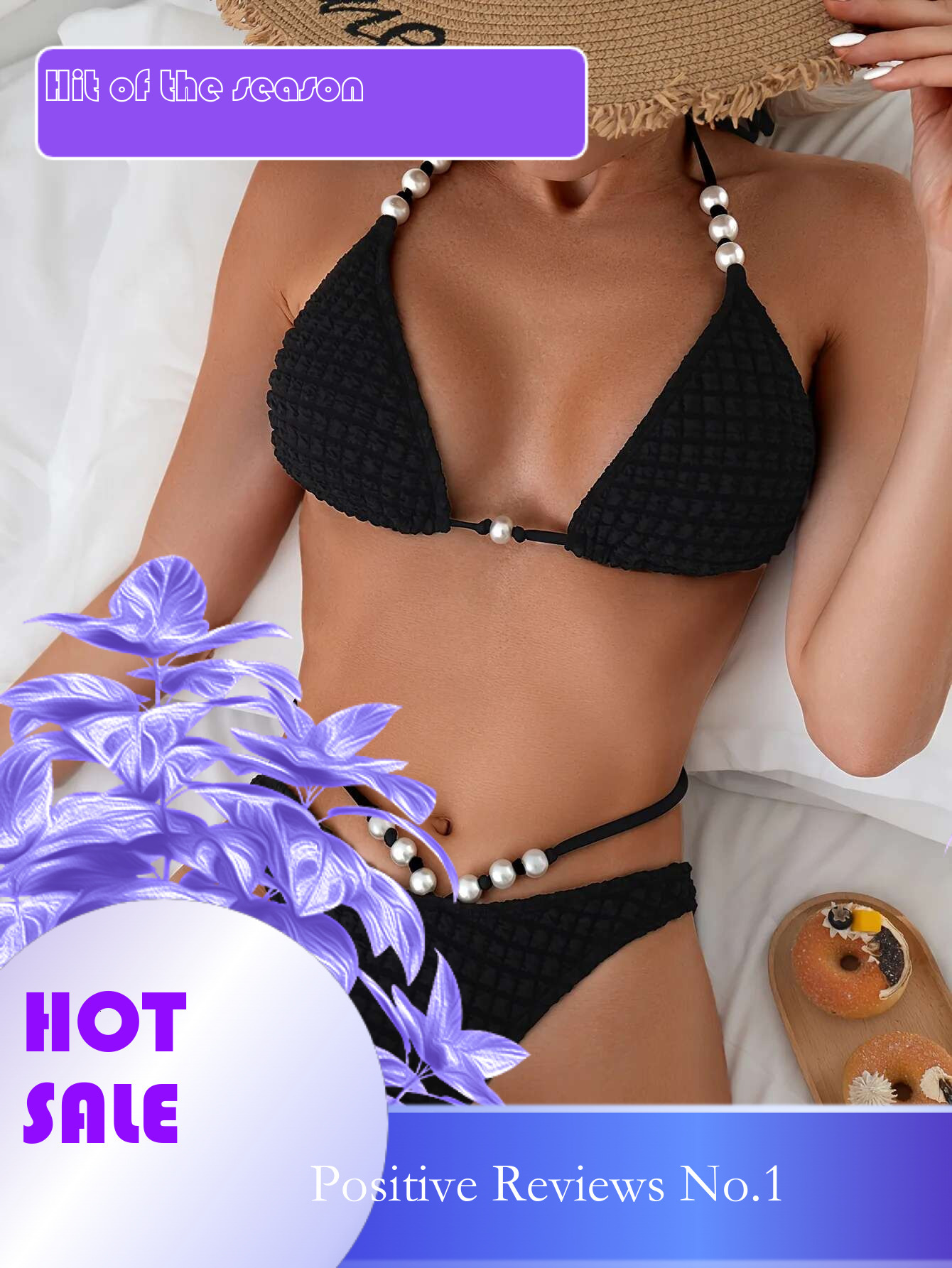 Dongdumaoyi Sexy Black Bikini Women Pearls Strap Push Up Hollow Out High Waist Swimsuit Bandage Cross Bathing Suit Two Piece Swimwear