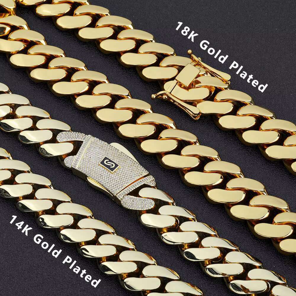NUOYA Iced Out Diamond Clasp 14K Gold Plated Solid Thick Miami Cuban Link Bracelet Fashion Hip Hop Jewelry for Men and Women