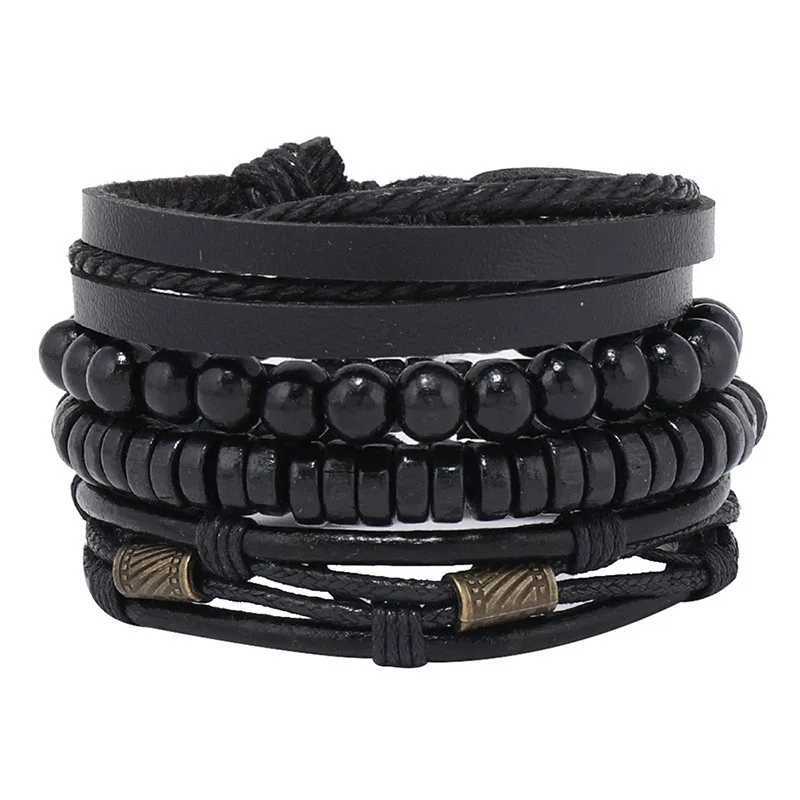 ZORCVENS ic Hand-Woven ather Bracet Mtilayer Men Bracets Punk Beads Bang for Friend Charm Jewelry GiftsC250408