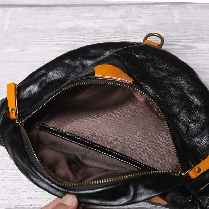 Original vegetable tanned cowhide phone waist bag mens top layer cowhide color contrast cross body box Z250407