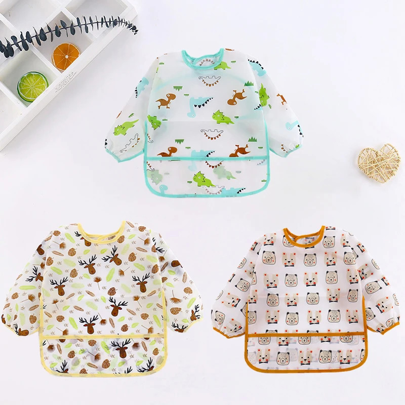 3PCS/1PCS Baby Smock Bibs Waterproof Long-sleeved Eating Feeding Art Apron born Toddler Burp Cloths Fit 0-3 Years 250408