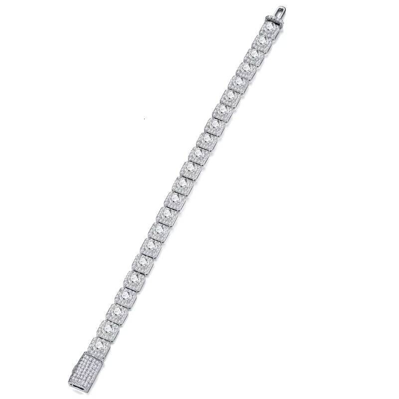 White Color 20cm Length S925 Silver Rhodium Plated Bracelet Round Moissanite Tennis Chain Bracelet Women Jewelry Bracelet