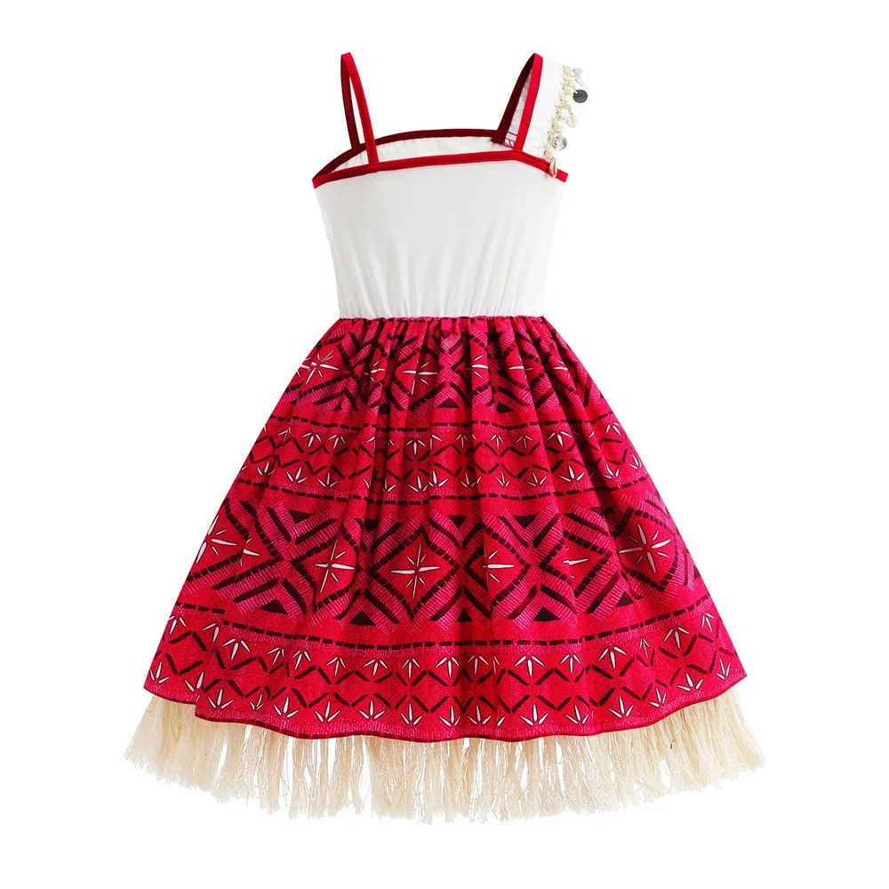 Disney Moana New Dress Girl Princess Dress Childrens Dress Necklace Pig Chick Childrens Carnival Halloween Party Summer Costume Set X250408