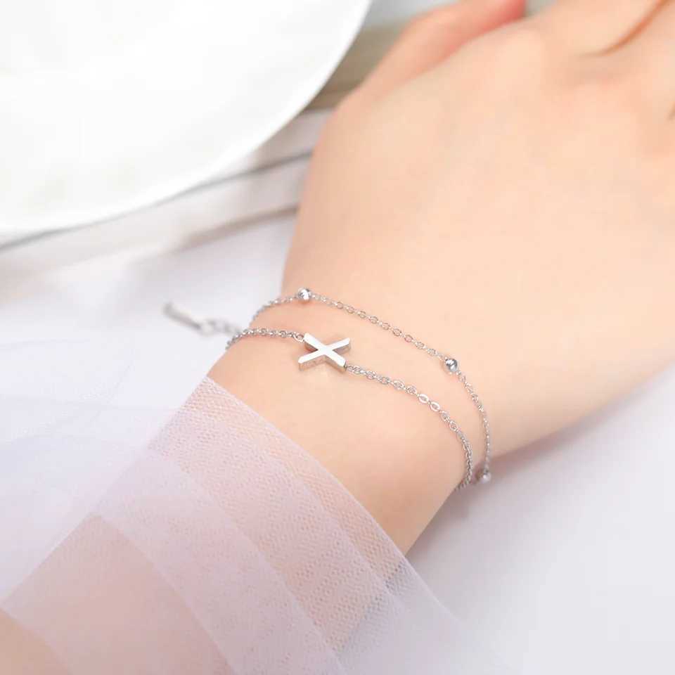 Cazador Stainl Steel Double Chains Bracelet for Wen Initial Letter A-Z bet Jewelry 2025 Bracelet on Hand Birtay GiftC250408