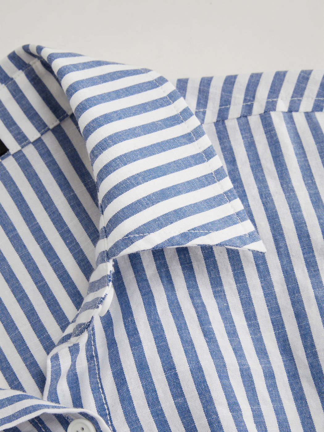 Women's White and Blue Striped Midi Shirt Dress Cotton-blend Collar Split Knotted Cap Sleeves Work Dress