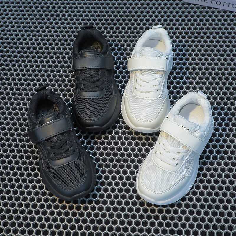 2025 new soft breathable hook and loop white boys and girls sports shoes cute Korean sled uniform school shoes W250407