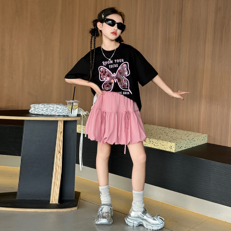 Ddmyshoesvip Summer Mid To Large Girls Short Sleeved New Clothing Children S Girls Butterfly Loose Korean Style Trendy T Shirt With Split