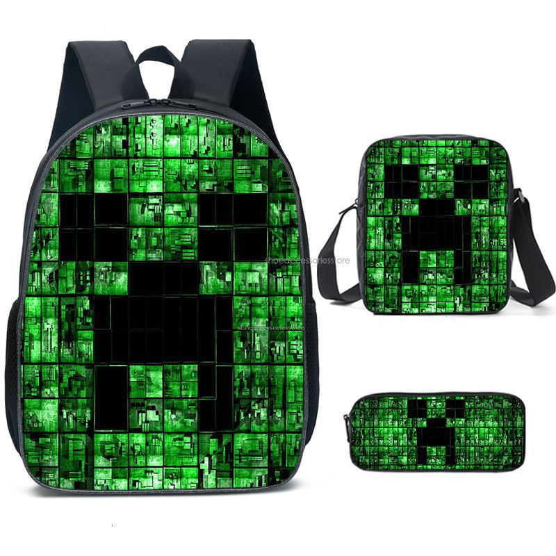 2025 Designer's New MINICRAFT Fashion Trend Backpack for Primary and Secondary School Students My World Game Surround Backpack Three Piece Set