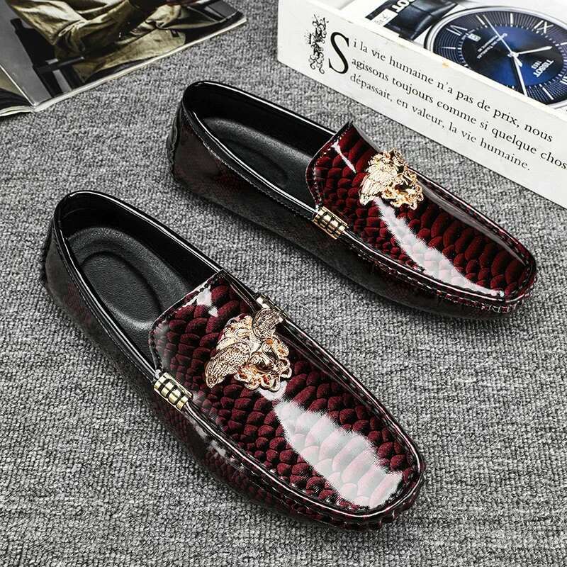 Trendy Mens Fashion Casual Popular Youth Daily Walking Shoes Red Business Moccasins Loafers Large Size 38-48
