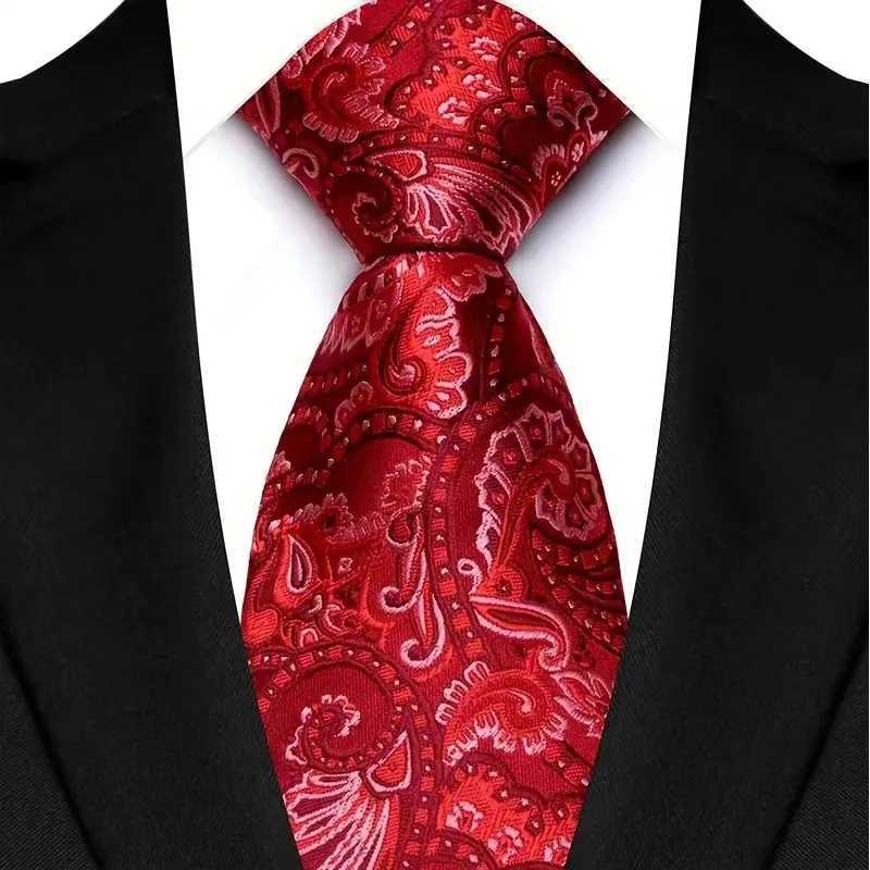 Luxury 8CM Mens Necktie Red Color Solid Stripes Paisley Ties For Man Gro Jacquard Woven Neck Tie For Business Wedding Party X250407