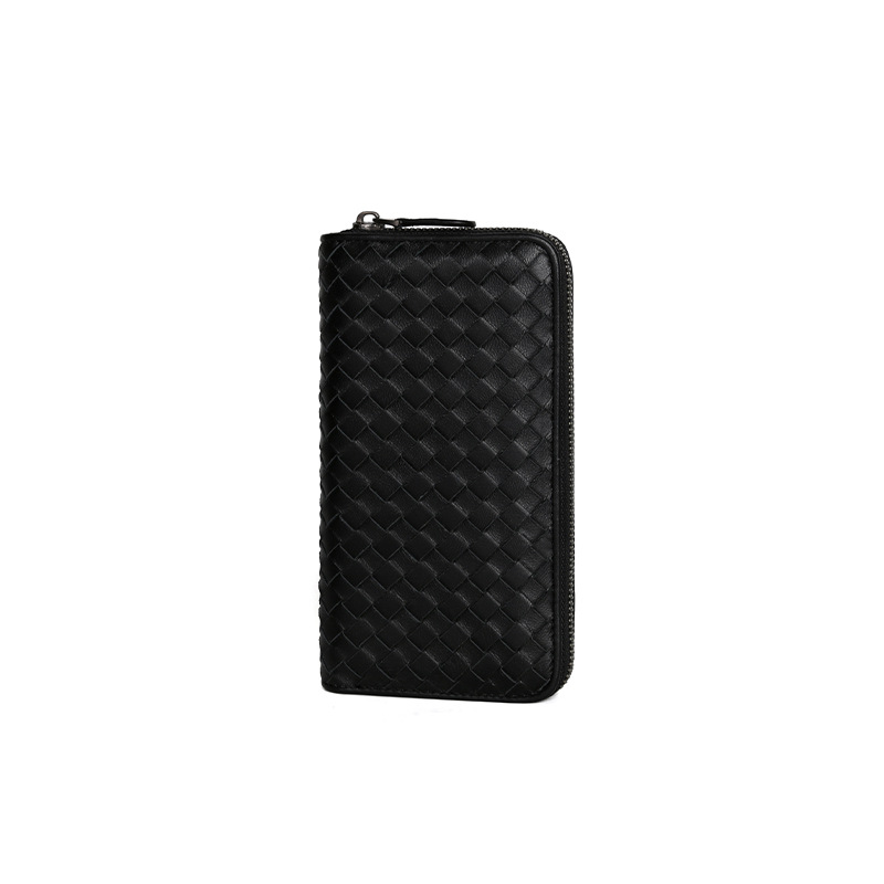 new Vintage hand-woven wallet fashionable commuting genuine leather zipper small leather bag long and exquisite women's card holder