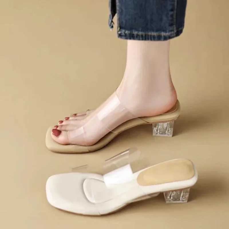 2024 Summer Soft Platform Sandals Womens Fi Transparent PVC High Heel Sandals Flawless New Transparent Square High Heel Shoe SliderXJ250407