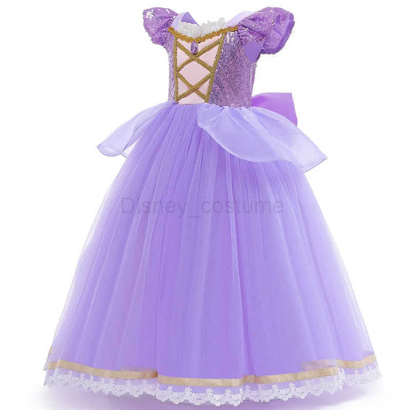 Disney Girls Princess Costume Purple Rapunzel LED Light Up 2PCS Dress Fancy Birthday Carnival Party Elegant Children Clothing Halloween X250408
