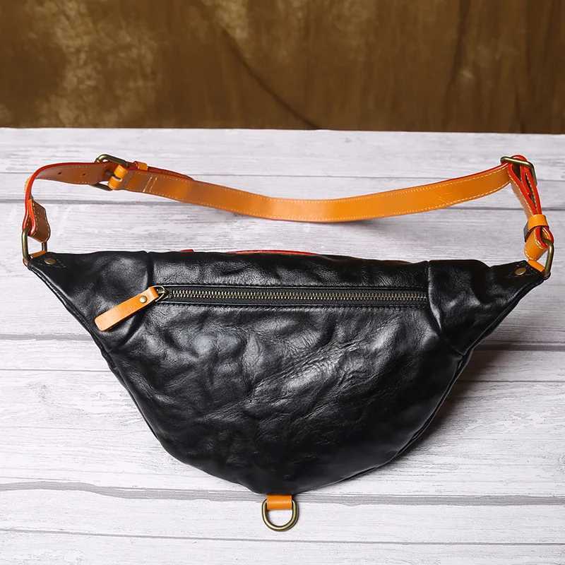 Original vegetable tanned cowhide phone waist bag mens top layer cowhide color contrast cross body box Z250407
