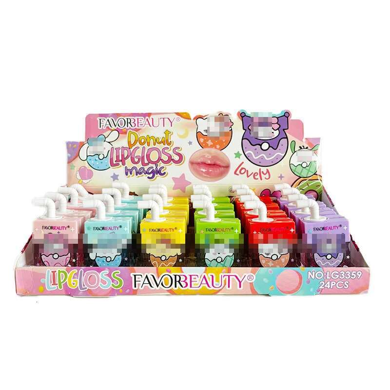 24Pcs Cute Cartoon Shiny Oil Set Lip Gloss Girls Woman Waterproof Longlasting Natural Moisturizing Lips Makeup