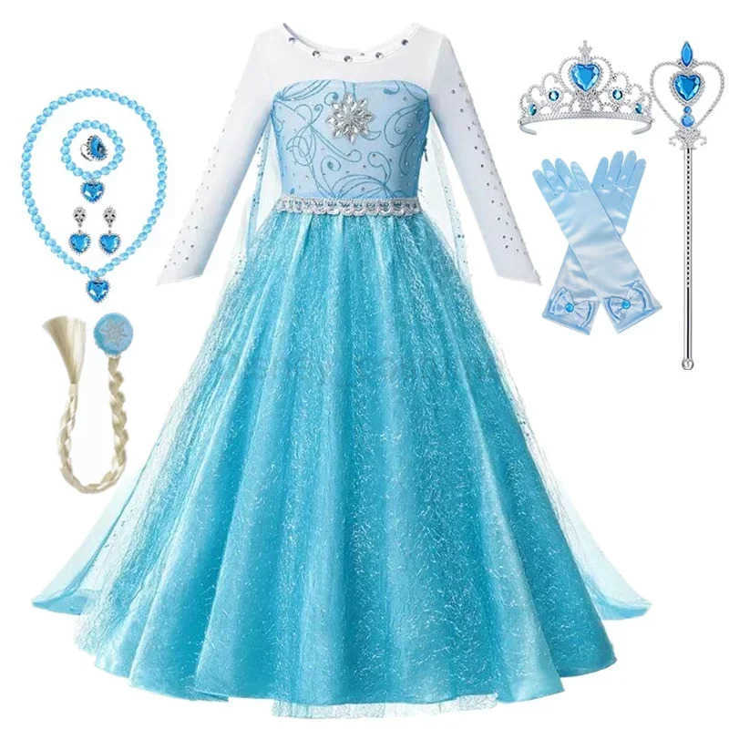 Disney Snow Queen Elsa Princess Dress Girl Elsa cosplay costume Halloween costume cosplay carnival birthday party costume 4-10T X250408