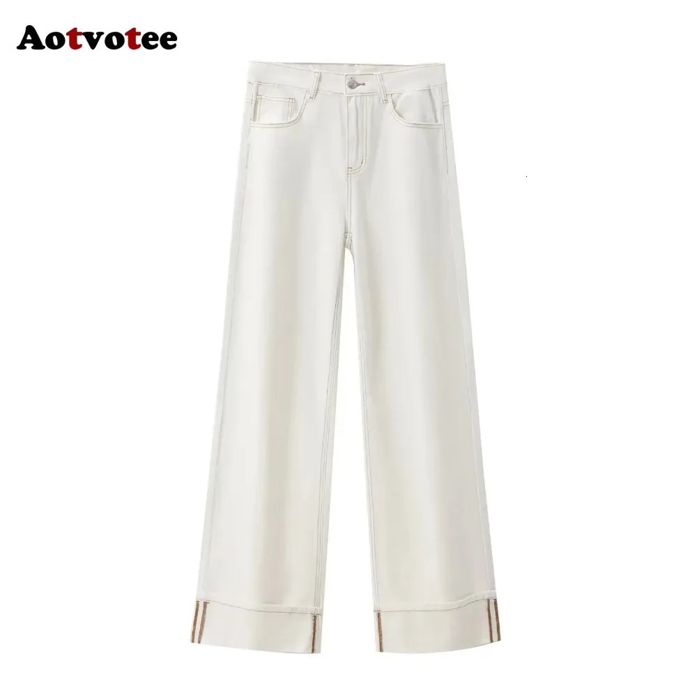 Aotvotee White Wide Leg Womens Jeans SpringSummer High Waist Casual Office Elegant Trouser 250407