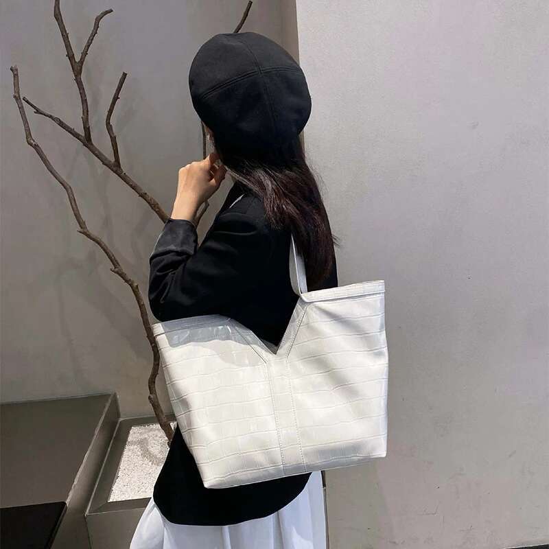 Genuine Leather Crocodile Pattern 2 In 1 Tote Large Capacity Design Ladies Casual Versatile Shoulder Handbag Shopping Bag