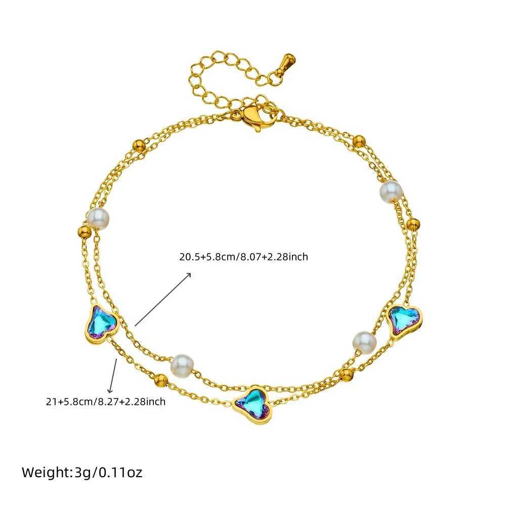 DIEYURO 316L Stainless Steel Colorful Heart Love Pearl DoubleLayer Anklet For Women Fashion New Foot Chain Jewelry Holiday Gift Z250408