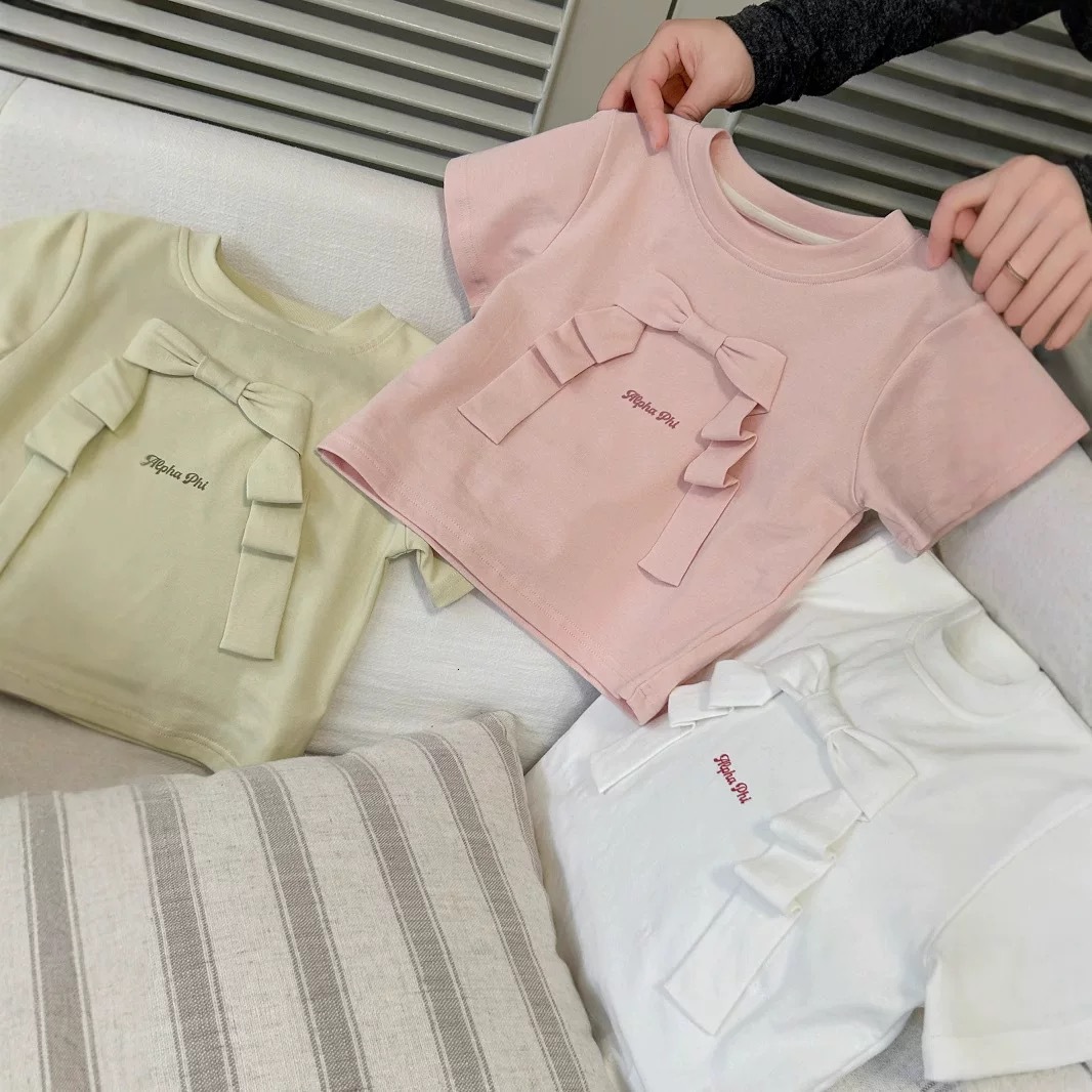 Ddmyshoesvip Girls Sleeved T Shirt New Bow Slimming Sweet And Versatile Short T Base Shirt For Children S Summer Wear