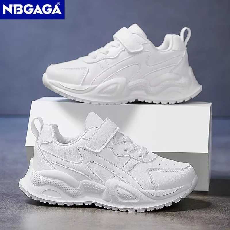 White childrens leather casual shoes for boys and girls outdoor running sports shoes breathable mesh childrens school walking sports anti slip W250407