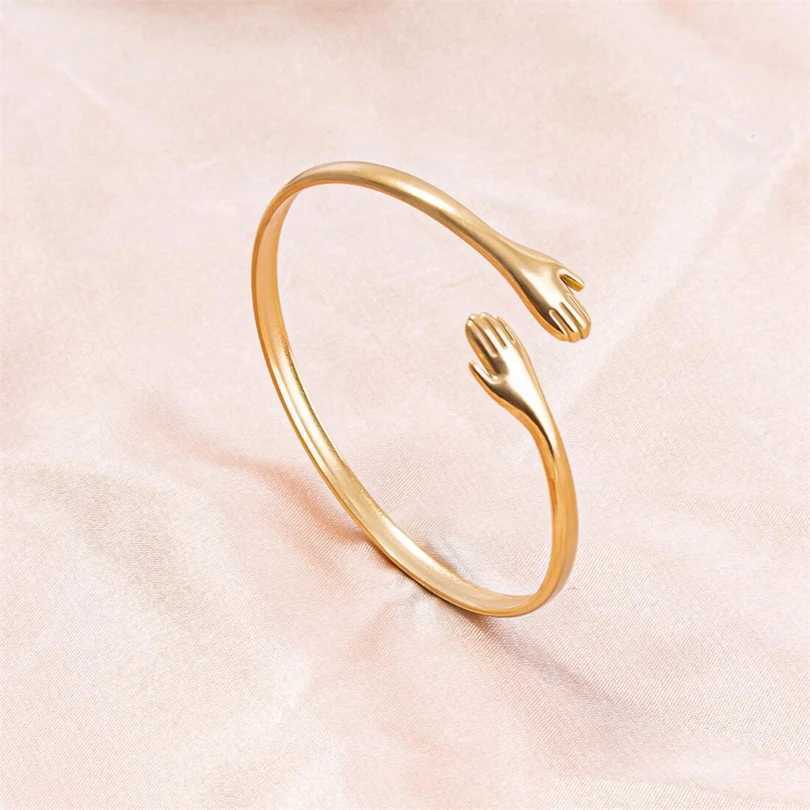 Rantic Hug Hands Embrace Adjustable Open Bracelet Hand Cuff Thin Bangle for Wen Men Couple Jewelry Chic Wedding GiftsC250408