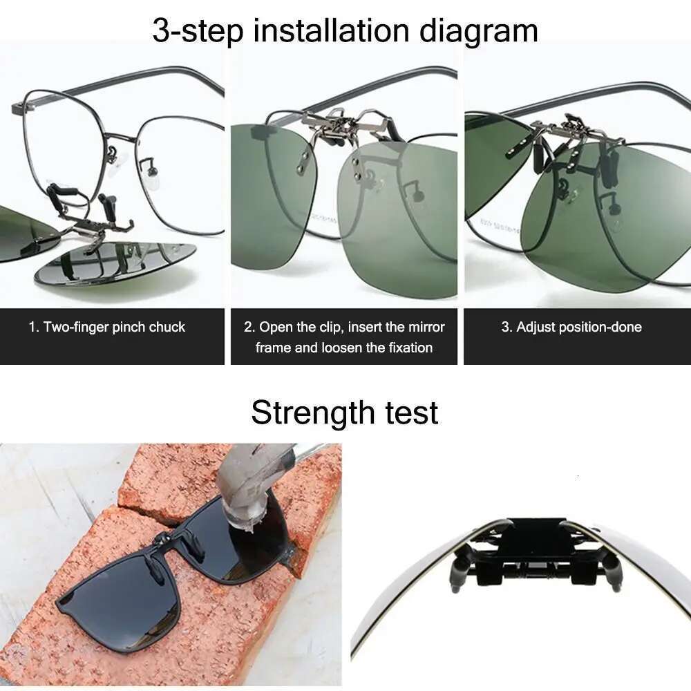 Metal Clip Clip-On Polarized Sunglasses Convenient Rimless Flip-up Sun for Prescription Glasses UV400 Polygonal Shades
