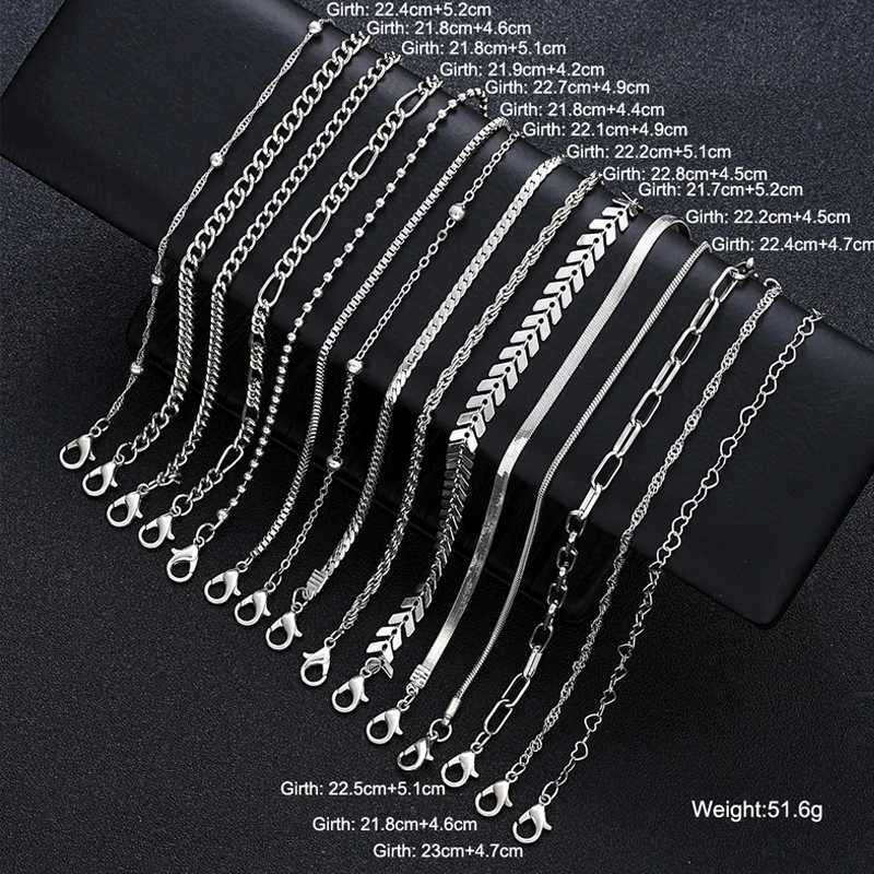 15 Pcs/Set Dainty Silver Color Metal Bracelet Set For Wen Boho Retro Thick Twist Cuban Chain Bracelet Party Tren Jewelry NewC250408