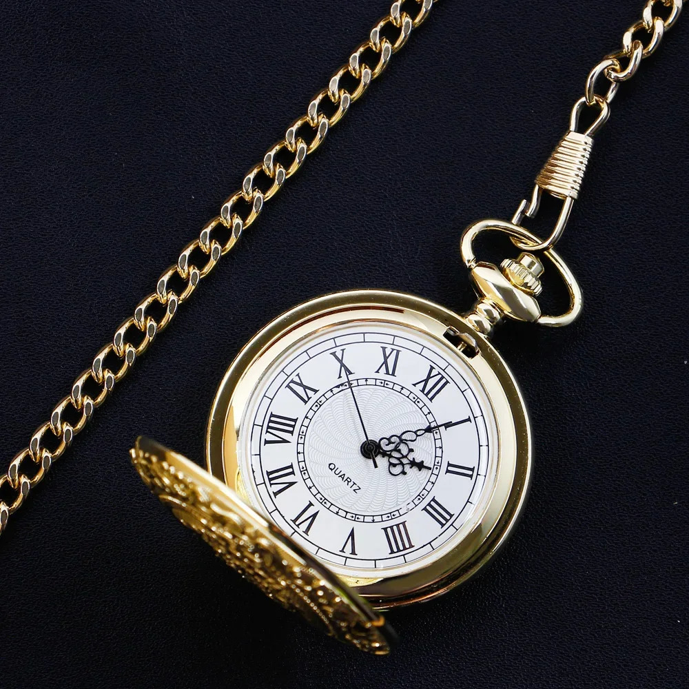 Minimalism Vintage Gold Pocket Watch Antique Quartz Chain Clock Pendant Jewelry Timepiece Gift for Women Men 251107