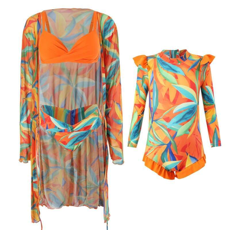 Hi Fish Full Home Sunscreen Beach Parent Child Mother and Daughter Swimsuit Wholesale 2025 New Casual Versatile Fashion Clothing