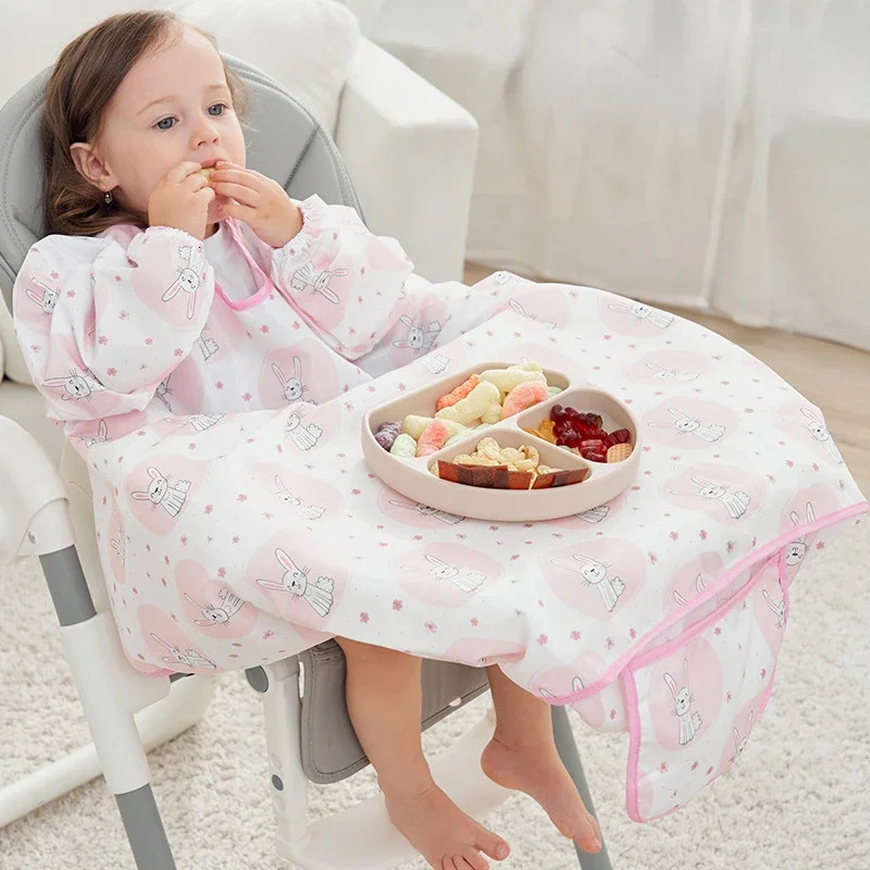 Coverall Baby Feeding Bibs Baby Bibs Attaches To Highchair and Table Long Sleeve Cartoon Bib for 6 Month To 5 Years Old Infants 250408