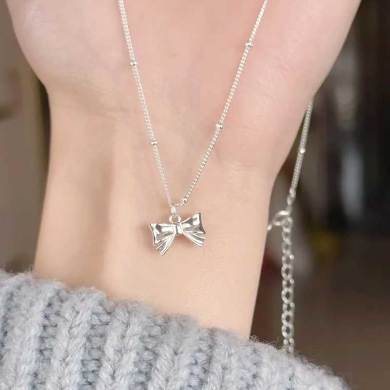 1PC Trendy Bowknot Necklace Silver Color Clavicle Chain for Women Elegant Vintage Sweet Bow Choker Necklace Party Jewelry GiftsC250407