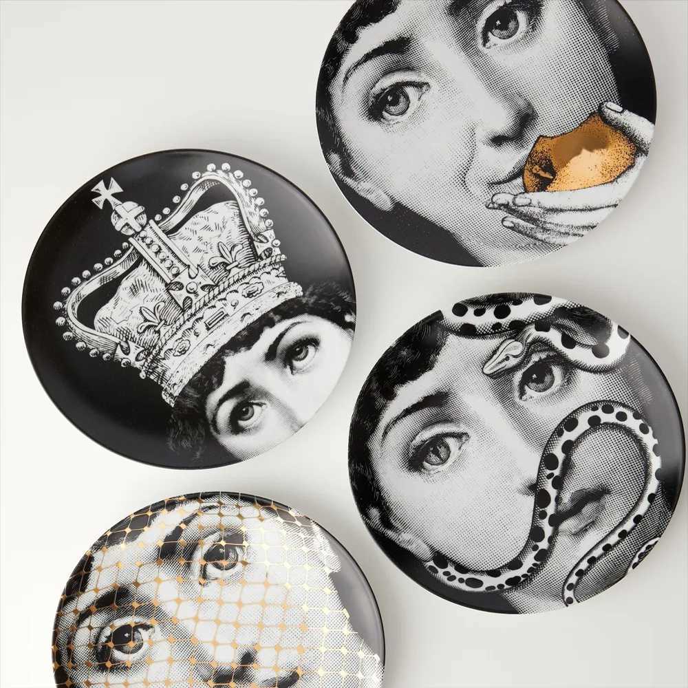 Retro wall mounted tableware painting decorative panels retro ceramic art womens face decoration with bracket 6/7/8 inches X250408