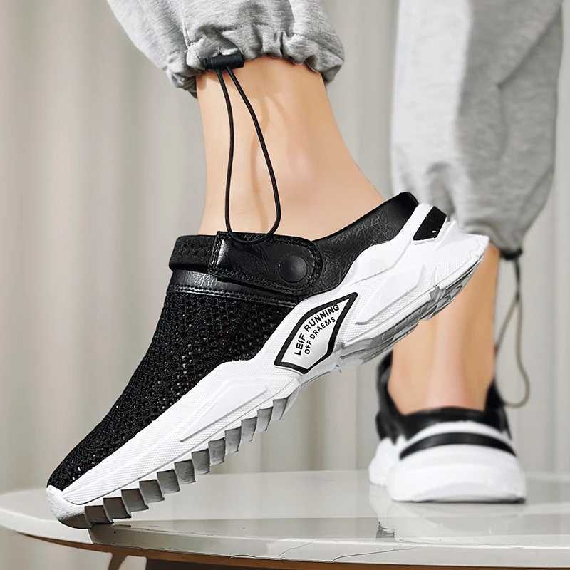 New Arrival Mens straight hollow summer slippers sandals mesh sandals diabetes walking boat shoes breathable with arch support T250408