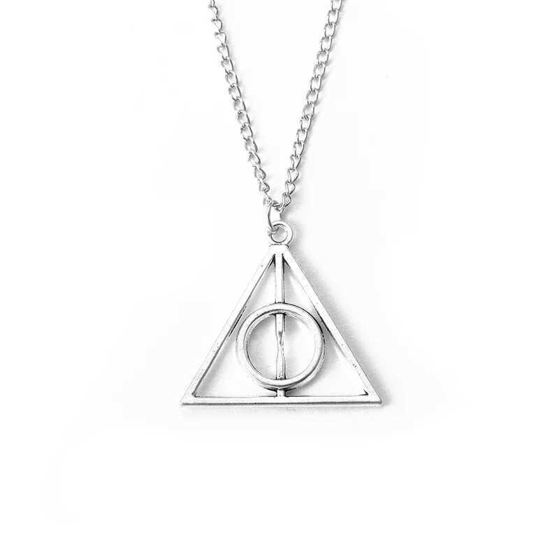 Potter Luna Deathly Hallows Triangular Circular Pendant Necklace Sweater ChainC250407