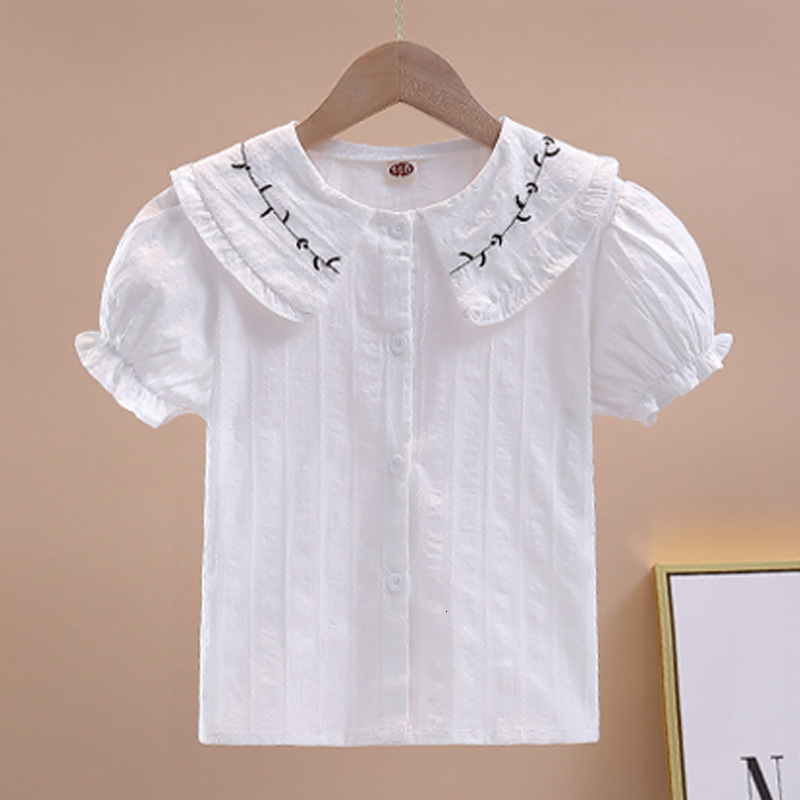 Ddmyshoesvip New Girls Short Sleeved Summer Korean Version Doll Collar Top With Trendy Bubble Sleeves Children S White Shirt