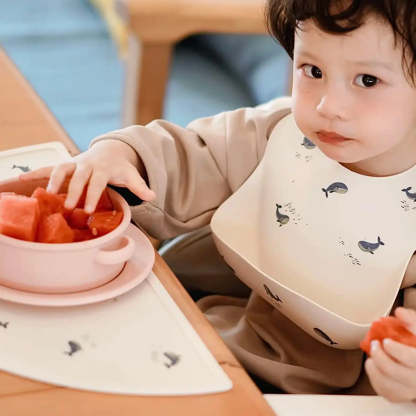 Cute Baby Bibs Baby Whale Plate Animal Print Childrens Bibs Girls Boys Adjustable Soft Silicone Bibs Baby Feeding Supplies 250408