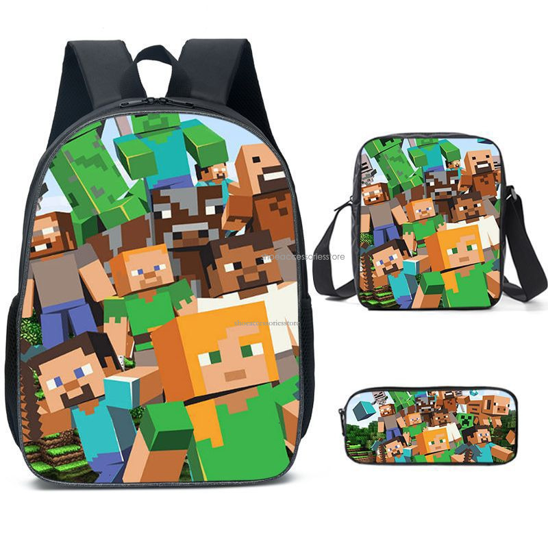 2025 Designer's New MINICRAFT Fashion Trend Backpack for Primary and Secondary School Students My World Game Surround Backpack Three Piece Set