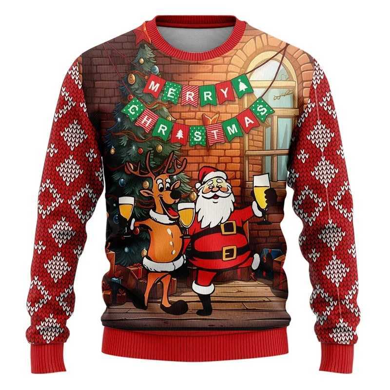 Mens Santa Ugly Christmas Jumper Sweatshirts Funny Unisex Long Slve Pullover Casual Party Sweatshirt Mens Hoodies S251110